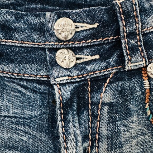 MISS ME Y2K Jean Shorts Size: 28 - Embellished Fleur-de-Lis Original Y2K Vintage - Picture 5 of 14